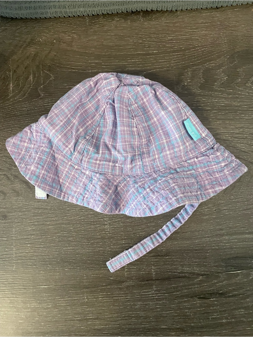 1998 Old Navy Children's Plaid Sun Hat with Chin Strap - Purple Blue